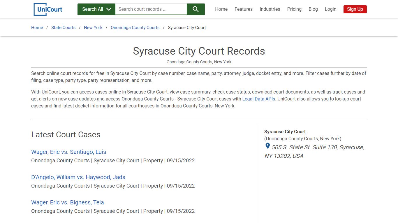 Syracuse City Court Records | Onondaga | UniCourt
